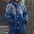Vintage Contrast Jacquard Halibut Fish Art Button Down Cozy Sweater elevenforest
