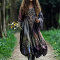 Women's Vintage Tree Of Life Gradient Art Linen Dress elevenforest