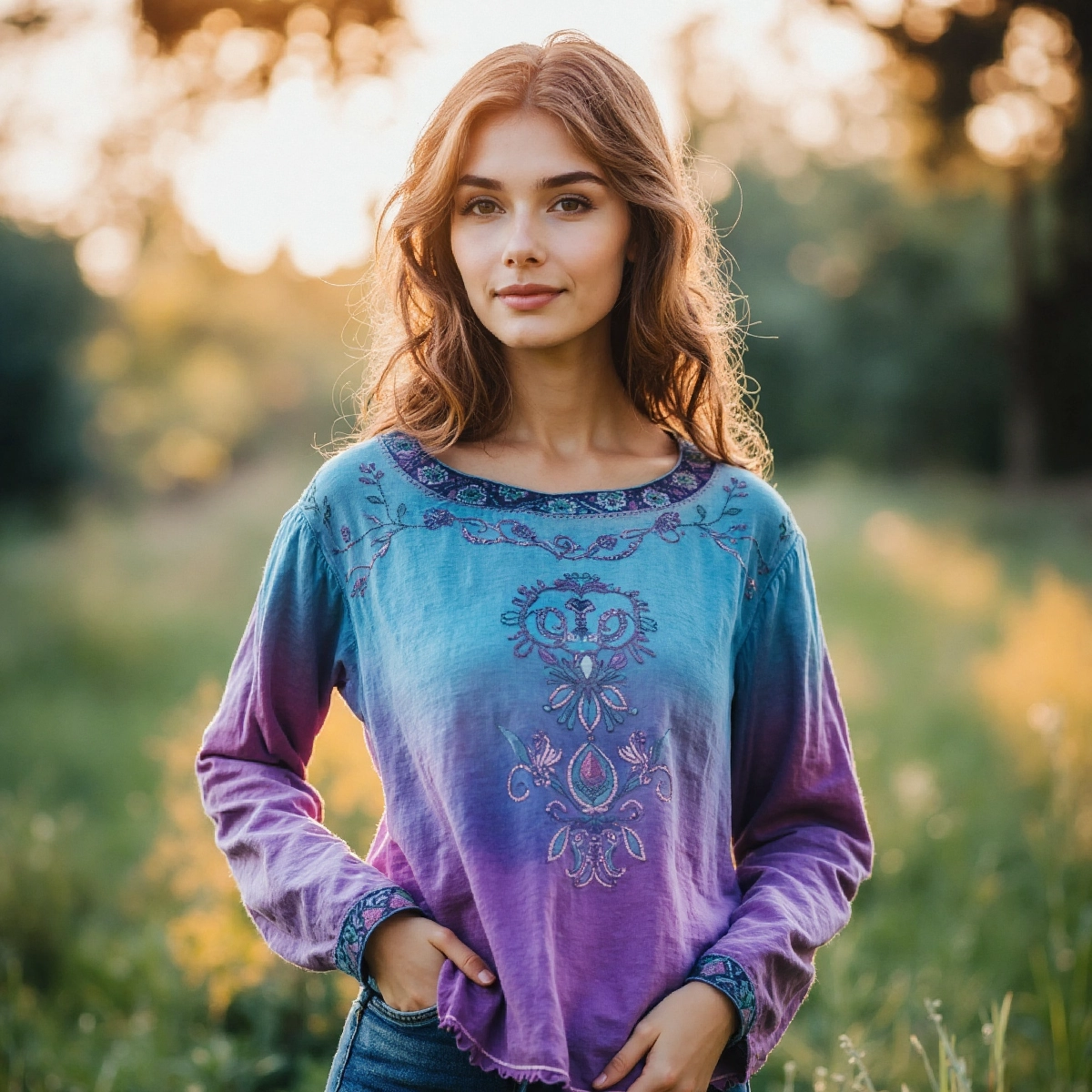 Retro Floral Art Embroidery Print Cotton And Linen Blend Loose Blouse elevenforest