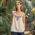Vintage Bohemian Ethnic Floral Embroidery Linen Top elevenforest