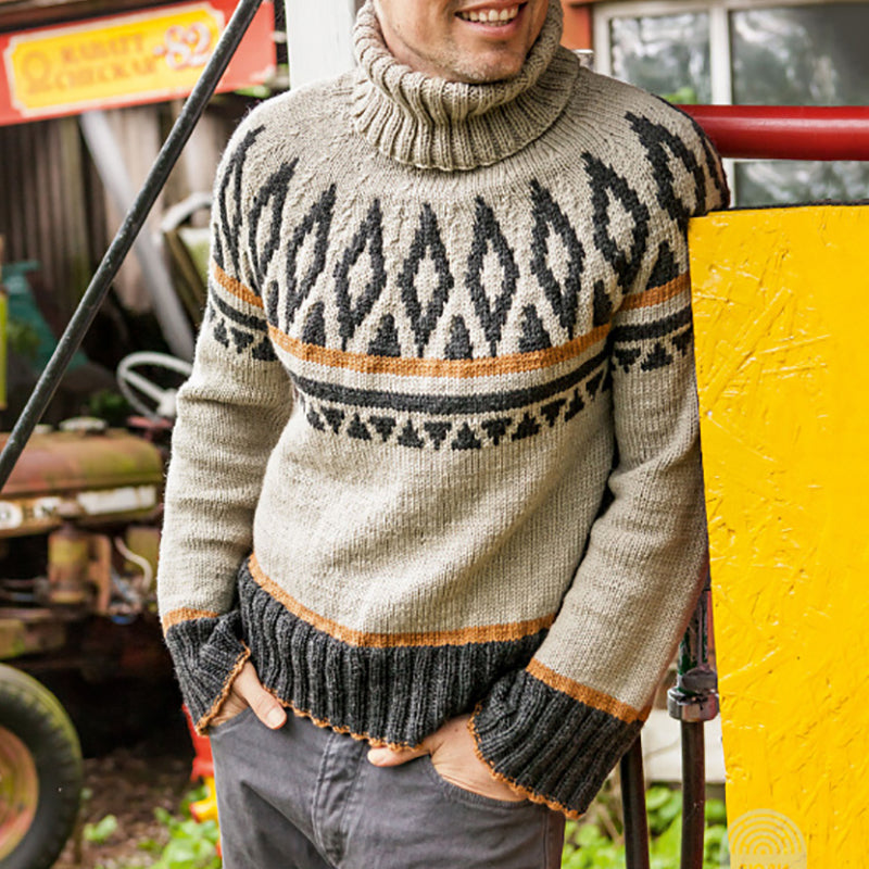 Men's Retro Geometric Knit Fairman Island Turtleneck Sweater elevenforest