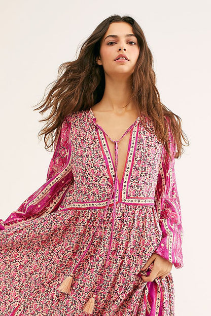 V-neck Long Sleeve Maxi Dress