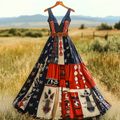Women's Retro Independence Day Tribal Totem Design Sleeveless Dress elevenforest
