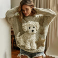 Comstylish Vintage Lovely Fuzzy Dog Embroidered Cozy Knit Sweater