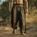 Egyptian Gold Totem Embroidered Men's Linen Trousers elevenforest