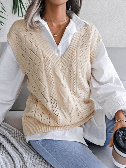 Eliana® | Women'S Hollow-Out Fried Dough V-Neck Knitted Sweater