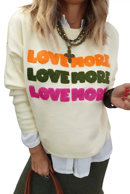 Chenille Graphic Sweatshirt White Love More
