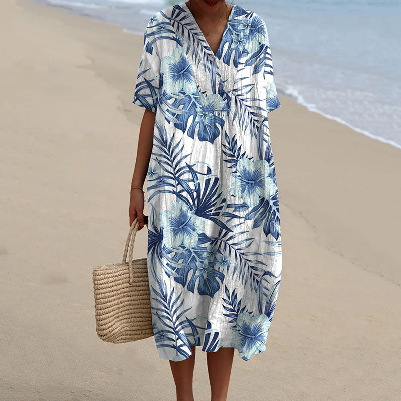 Women's Holiday Flowers Art Print Flowy Dress elevenforest