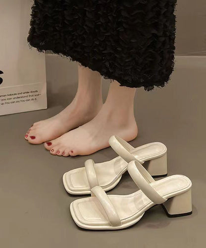 French Silver Chunky Heel Slide Sandals Peep Toe Oi043