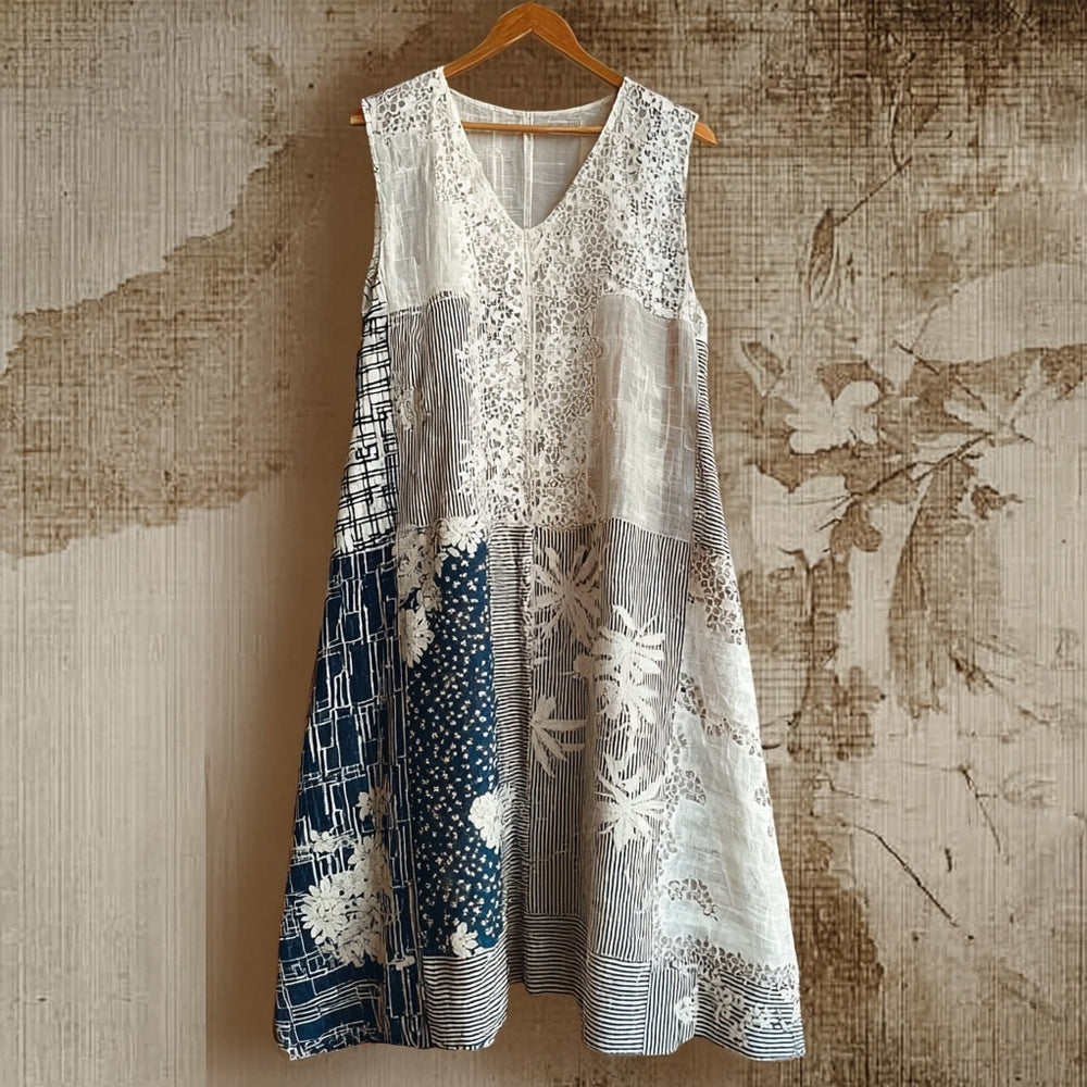 Vintage Japanese Patchwork Hollow Floral Lace Midi Tank Dress elevenforest