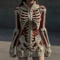 Women's Vintage Skull Sequin Art Cozy Zipper Sweater Cardigan elevenforest