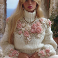 Women's Vintage Floral Casual High-neck Thick Sweater elevenforest