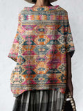 Women's Classic Retro Art Geometric Pattern Cotton and Linen Top