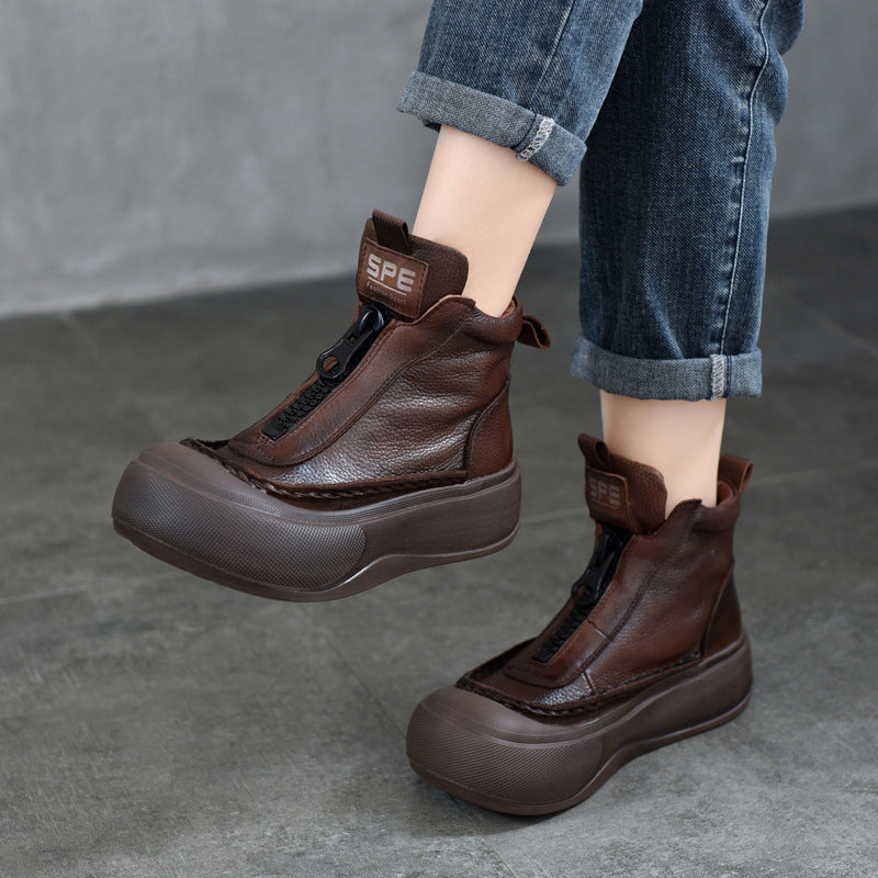 Zip Booties Authentic First Layer Cowhide Boots