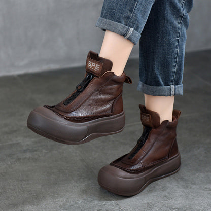 Zip Booties Authentic First Layer Cowhide Boots