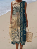 Vintage Floral Patterned Women's Linen Vest Dress elevenforest