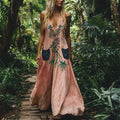 Bohemian Floral Embroidery Sleeveless  Cozy Linen Maxi Dress elevenforest