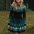 Women's Norwegian Icelandic Jacquard Cozy Knit A-line Sweater Dress elevenforest
