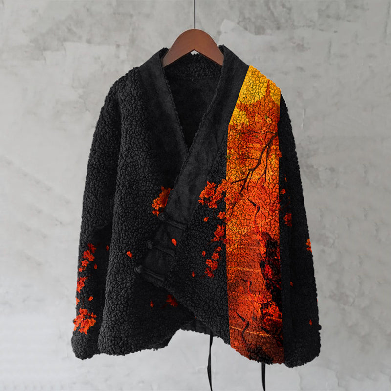 Vintage Retro Cherry Blossoms And Cranes Art Women's Kimono Cardigan elevenforest