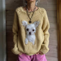 Comstylish Vintage Fuzzy White Chihuahua Dog Cozy Knit Sweater