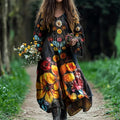 Vintage Boho Floral Art Linen Blend Maxi Dress elevenforest