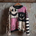Halloween Spooky Faces Patchwork Stitched Cozy Knit Sweater elevenforest
