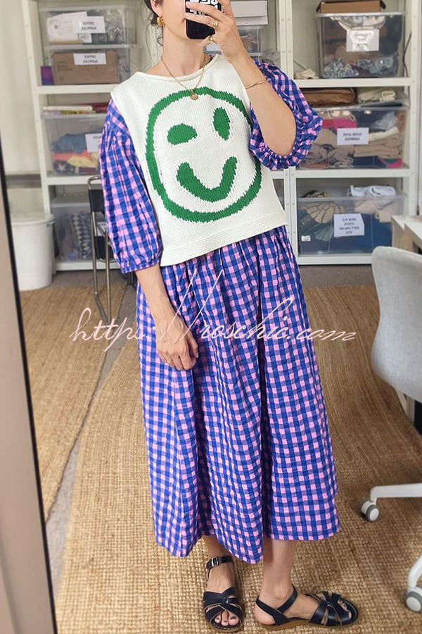 Always Happy Face Knit Unique Pattern Versatile Loose Tank Top