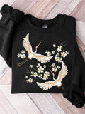 Cranes & Flowers Japanese Embroidery Art Sweatshirt elevenforest