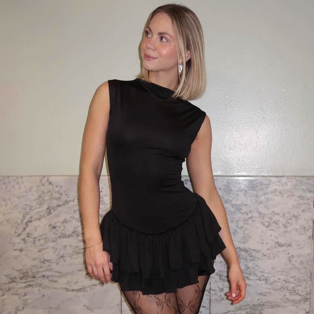 Taruxy Ruffles Splice Vest Mini Dress for Sleeveless Slim Fit Color Hot Girl Club Party Dress Female