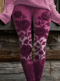 Women's Breast Cancer Floral Art Print Leggings elevenforest