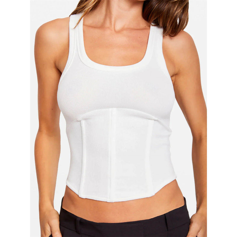 Rib U Neck Short Cropped Tank Top Waist Short Top for Summer Boning Corset Corset
