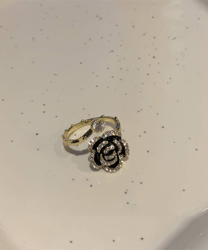 Black Alloy Zircon Camellia Rings
