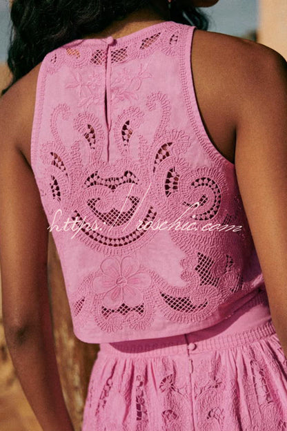Look Cutout Embroidery Lace Crop Tank Top