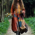 Vintage Tribal Art Linen Blend Comfy Maxi Dress elevenforest