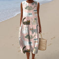 Women's Vintage Cute Cat Art Linen Tank Midi Dress elevenforest