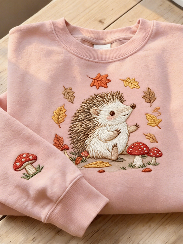 Comstylish Cute Hedgehog Pattern Design Round Neck Casual Sweatshirt