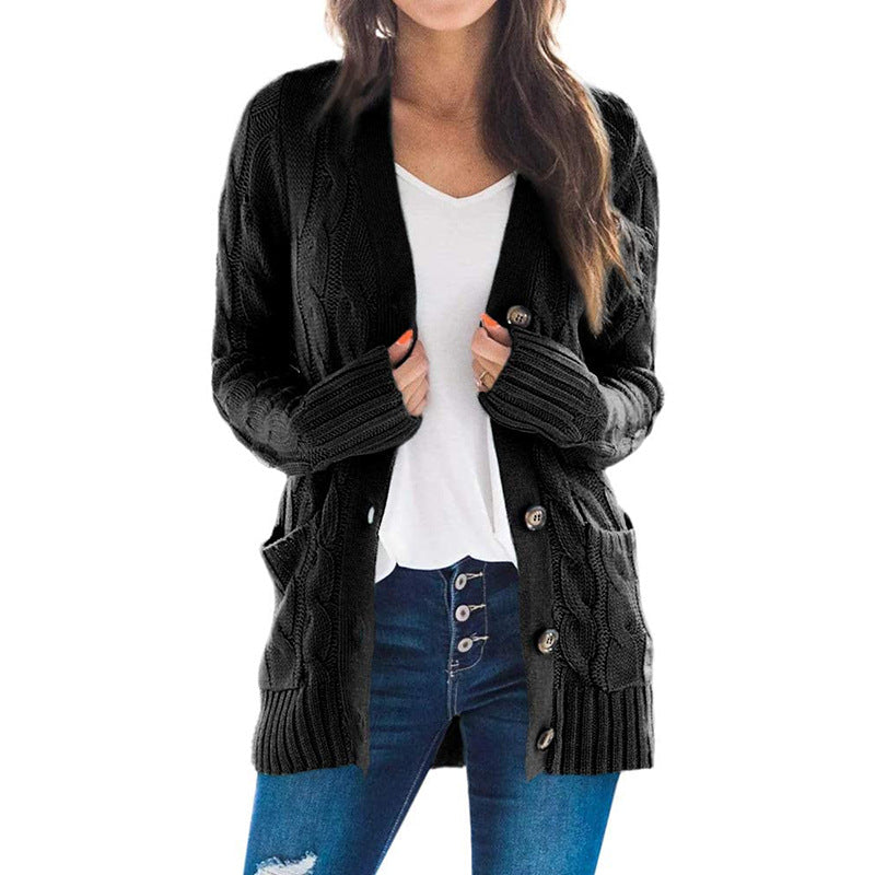 Autumn Winter Clothing Cardigan Coat Color Twist Button Cardigan Sweater