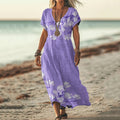 Vintage Violet Magnolia Art Pattern Casual Maxi Dress elevenforest