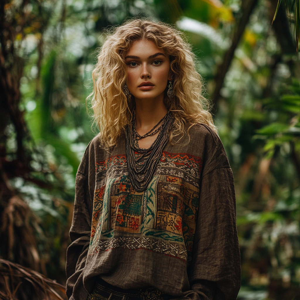 Retro Bohemian Resort Art Embroidery Print Cotton And Linen Blend Loose Blouse elevenforest