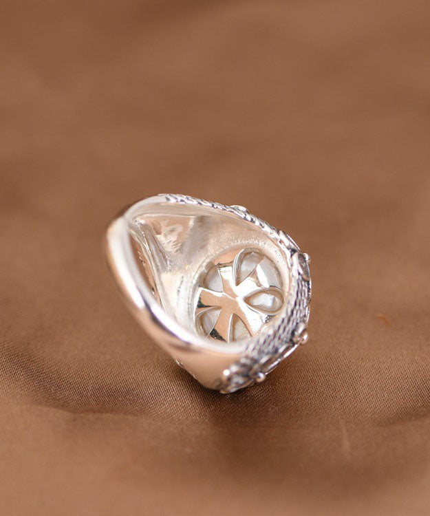 Handmade Silk Sterling Silver Inlaid Pearl Rings
