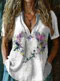 Women's Floral Heart Pattern Art Print Casual Short Sleeve Comfortable
