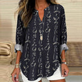 Comstylish Retro Japanese Traditional Sashiko Calligraphy Pattern Women's Linen V-Neck Shirt