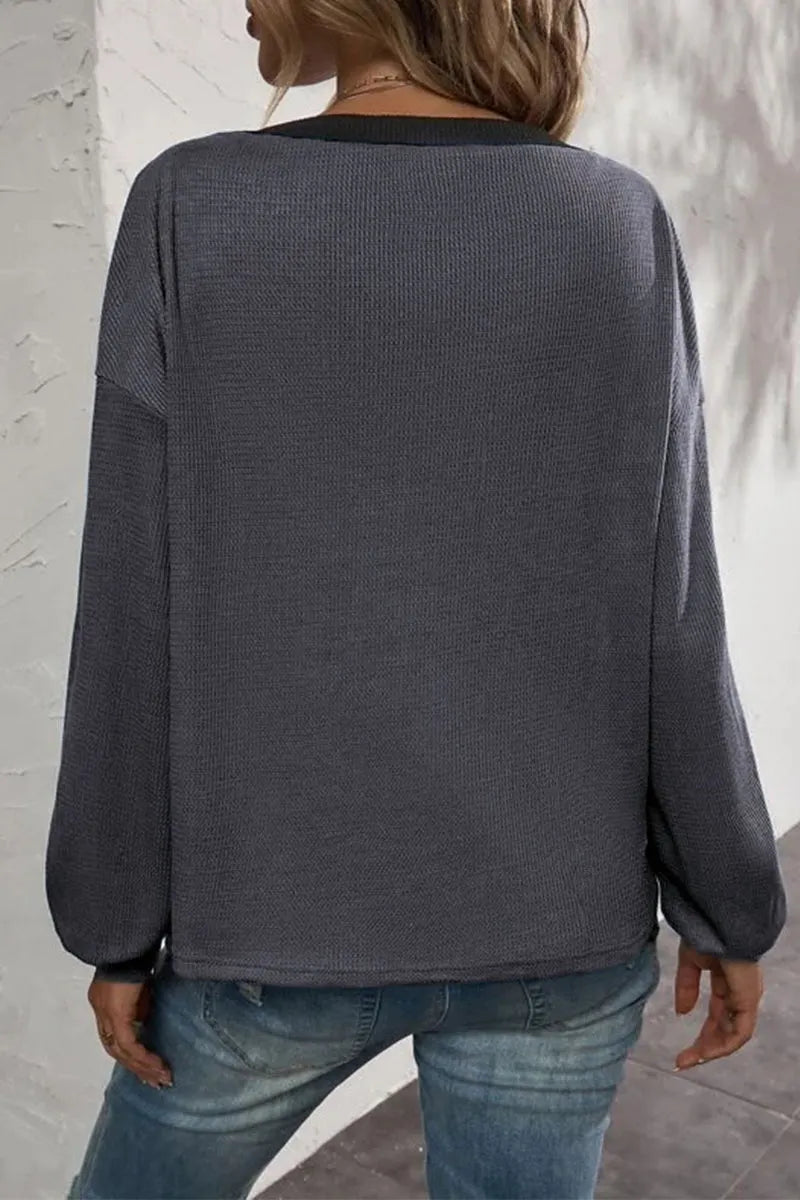 Patchwork Buttons V Neck T-shirts(7 Colors)