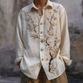 Men's Vintage Cherry Blossom Embroidered Linen Blouse elevenforest