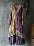 Vintage Lace Linen Patchwork Women's Long Dress elevenforest