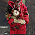 Vintage Warm Sleepy Cat Knitted Print Women's Sweater elevenforest