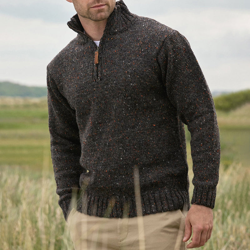 Men'S Vintage Knit Zip Neck Turtleneck Sweater elevenforest