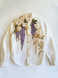 Women's Floral Embroidered Art Linen Blend Shirt elevenforest
