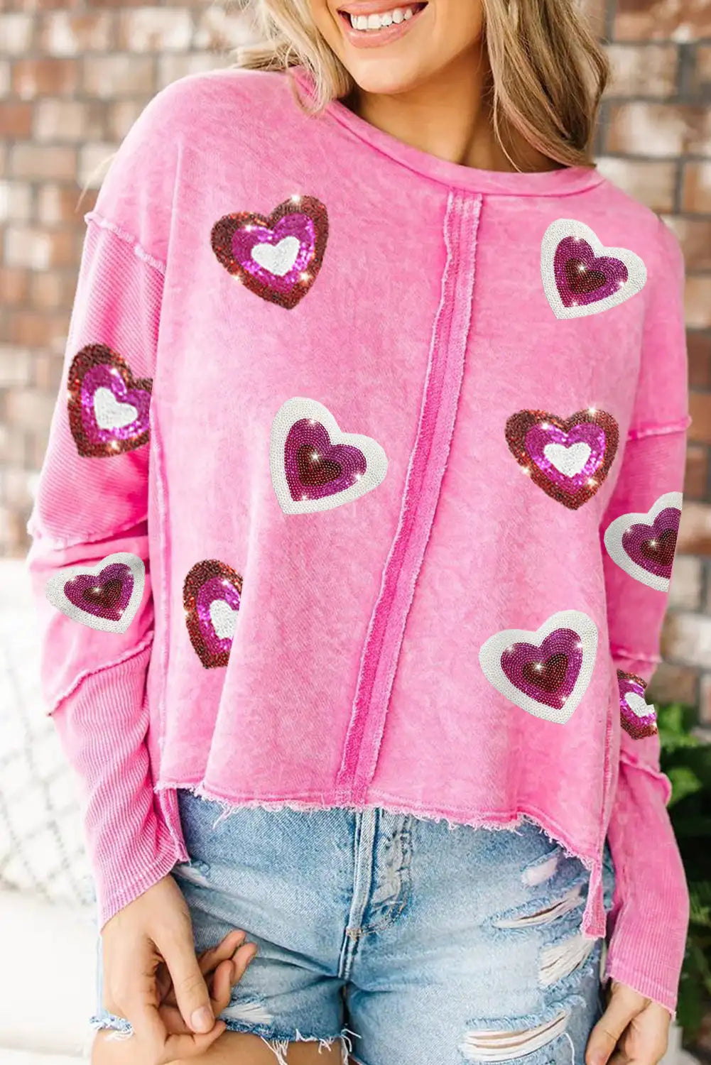 Rose Sequin Heart Shaped Sweatshirt
