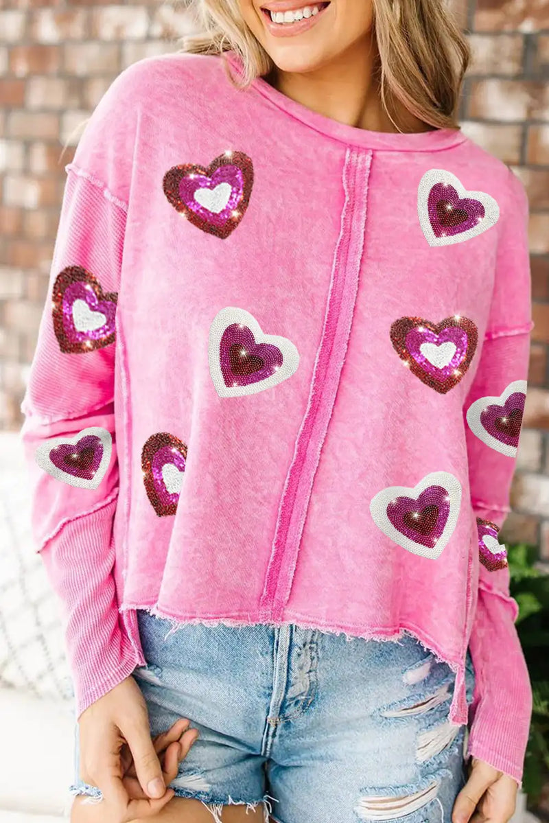 Rose Sequin Heart Shaped Sweatshirt